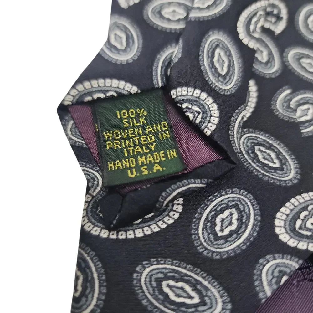 Club Room Silk Tie Mens Blue Geometric Oval Pattern Classic Necktie Handmade USA